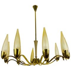 Mid-Century Modern Italian Brass and Glass Chandelier, 1960s