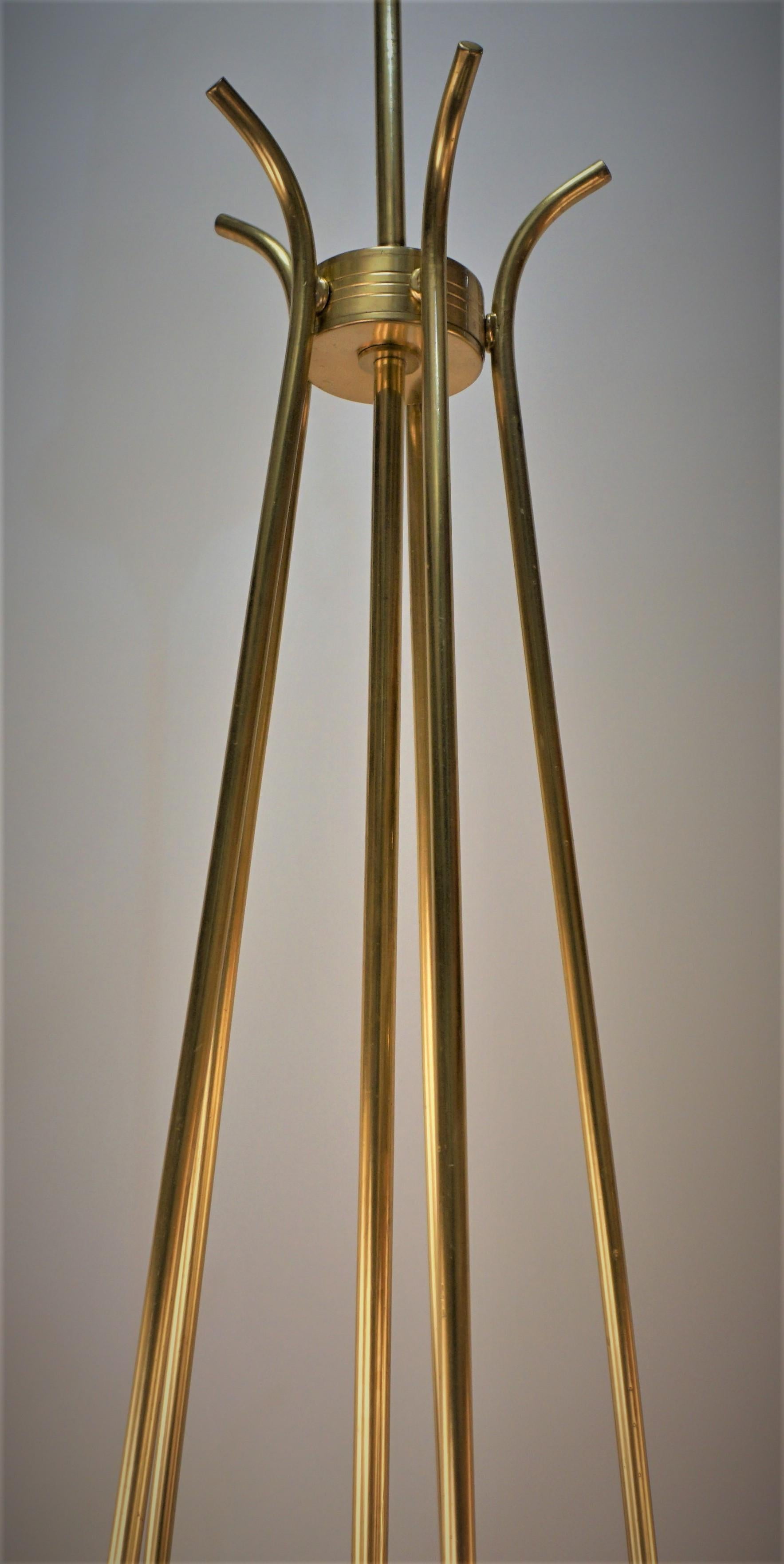 Bronze Stilnovo Mid-Century Modern Italian Brass Opaline Glass Chandelier