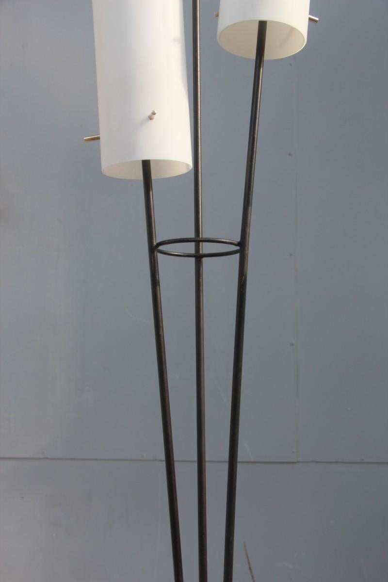 Stilnovo Mid-Century Modern Italian Floor Lamp Glass Brass White Black Color  6