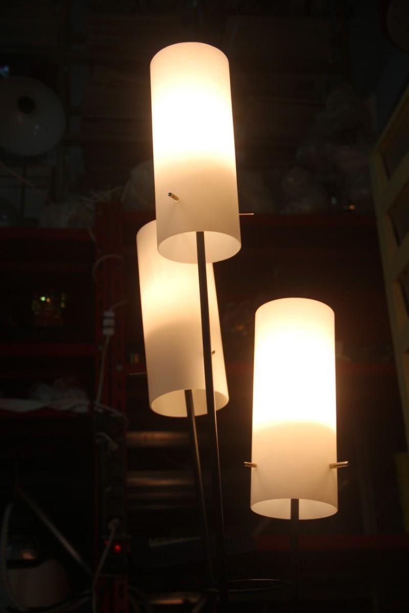 Stilnovo Mid-Century Modern Italian Floor Lamp Glass Brass White Black Color  12