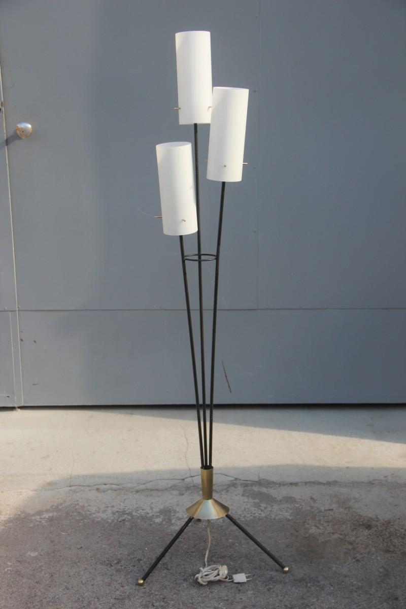 Stilnovo Mid-Century Modern Italian Floor Lamp Glass Brass White Black Color  3