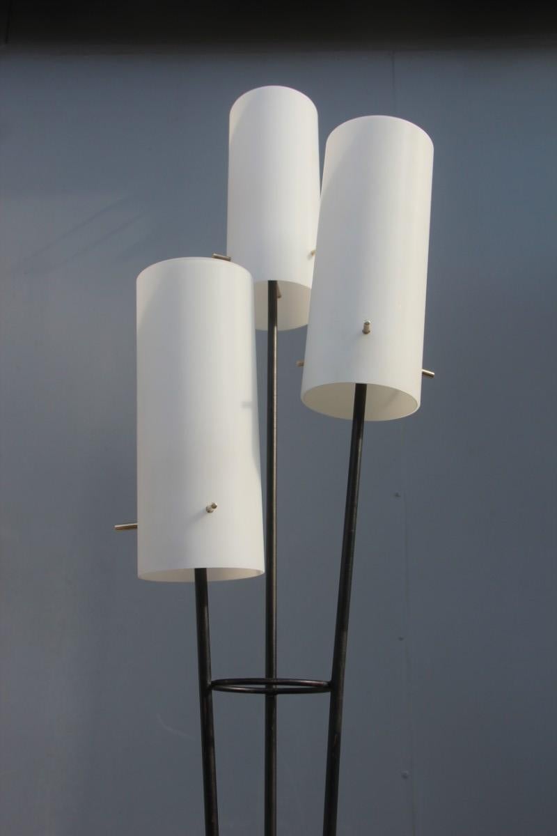 Stilnovo Mid-Century Modern Italian Floor Lamp Glass Brass White Black Color  5