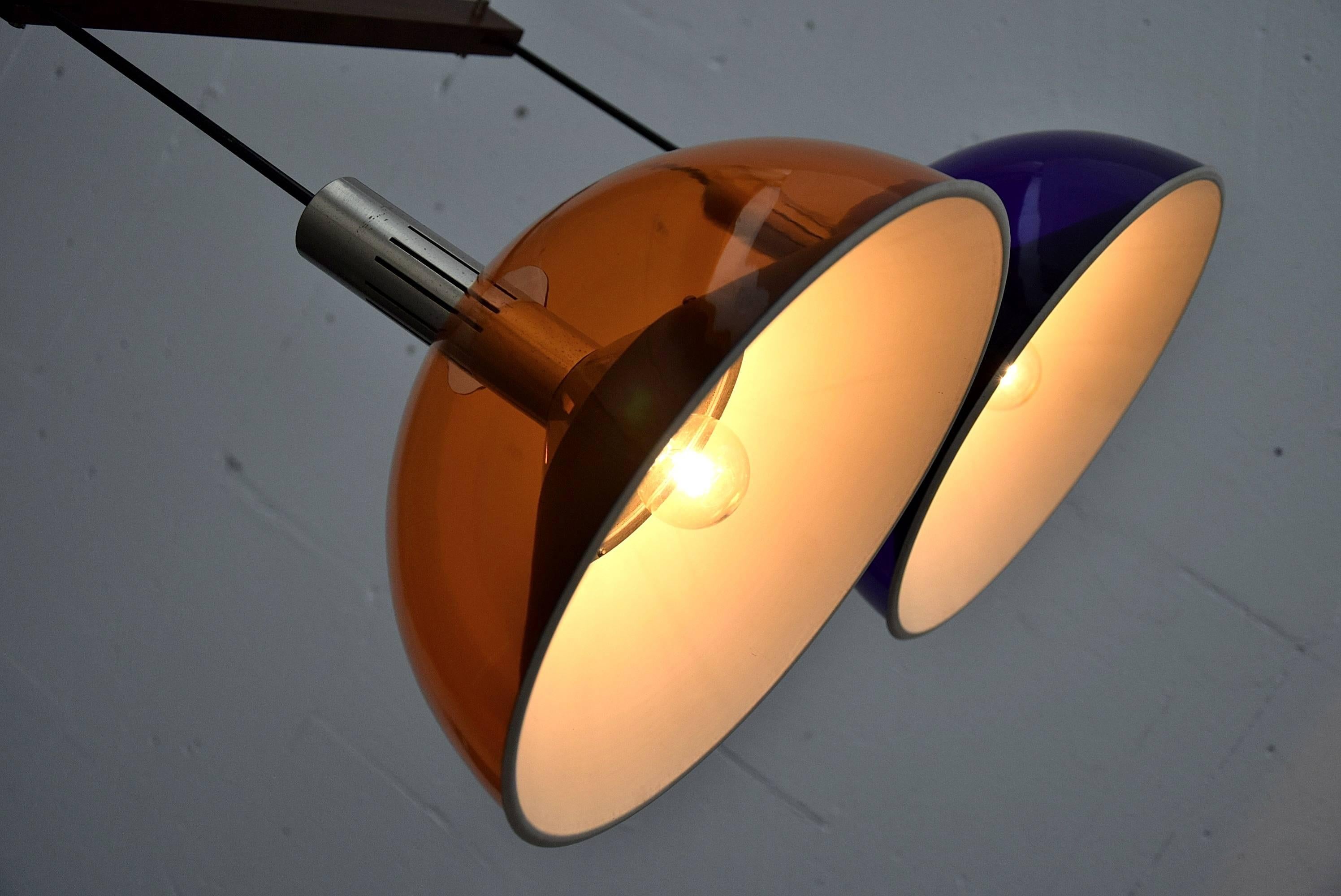 Stilnovo Mid-Century Modern Purple and Orange Ceiling Lamp In Good Condition For Sale In Weesp, NL