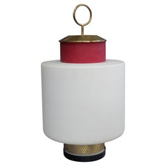 Stilnovo, Mid-Century Modern Red Glass and Brass Table Lamp, 1950