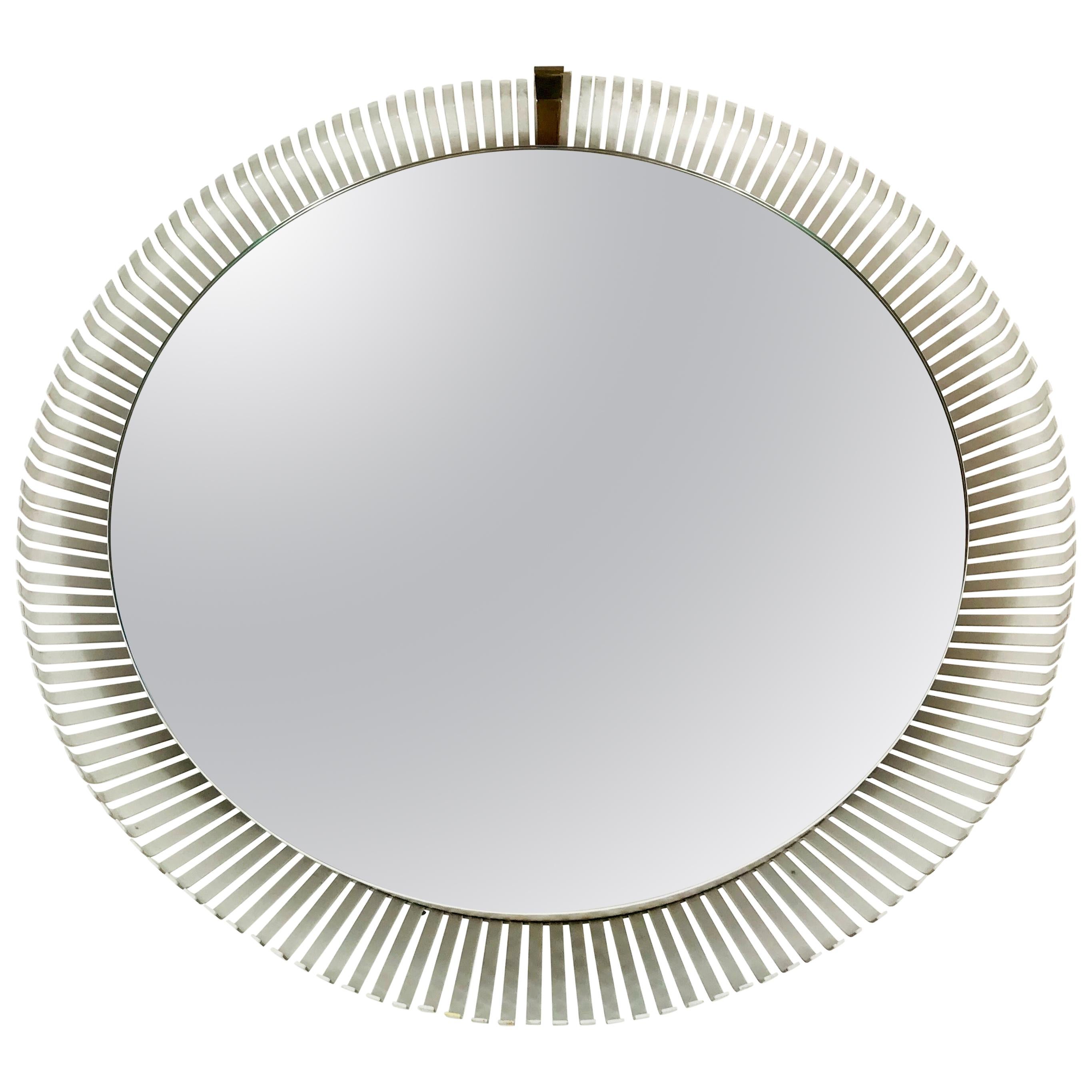 Stilnovo Midcentury Round Metal Illuminated Mirror, Italy, 1960s