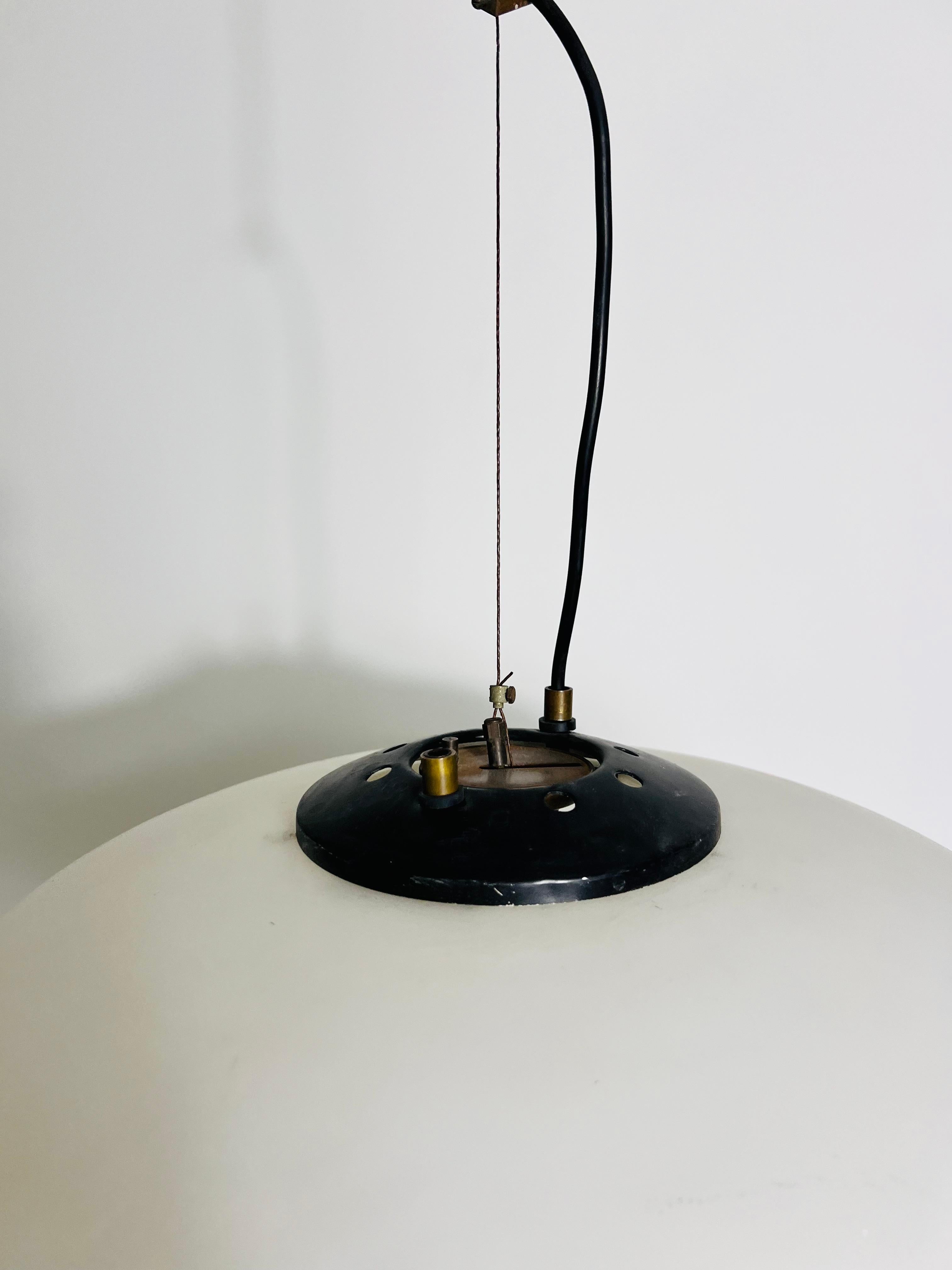 Metal Stilnovo Midcentury Brass and Glass Chandelier, 1950s, Italy For Sale