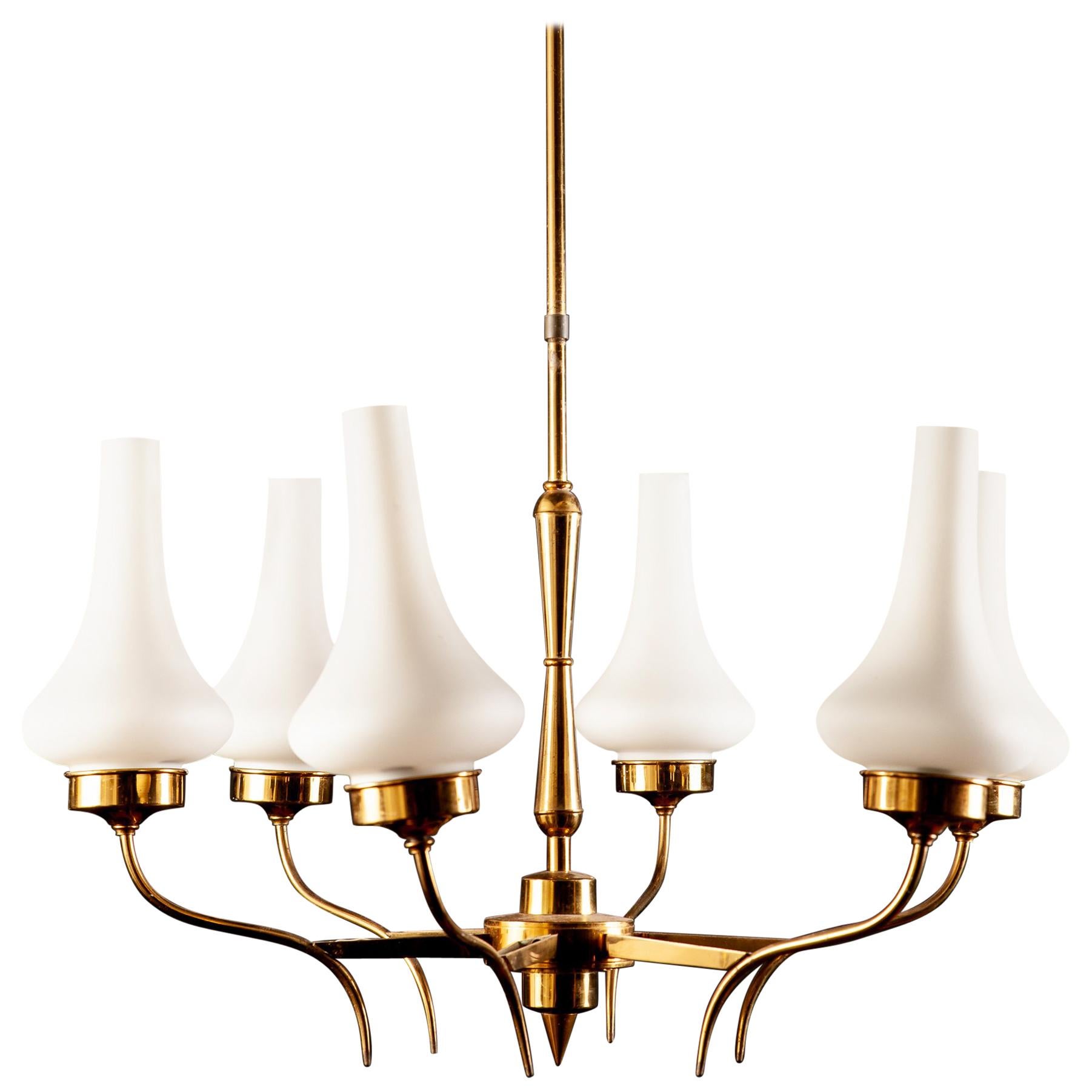 Arredoluce Attributed Midcentury Brass and Murano Glass Chandelier, Italy, 1958 For Sale 3