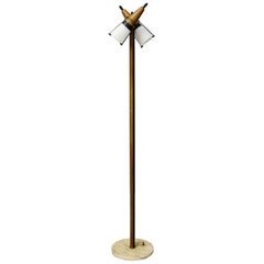 Chiarini Midcentury Floor Lamp in Brass, Marble and Opaline Glass, 1950s