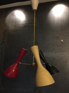 Stilnovo Midcentury Italian Brass and Lacquered Aluminium Ceiling Lamp, 1950s