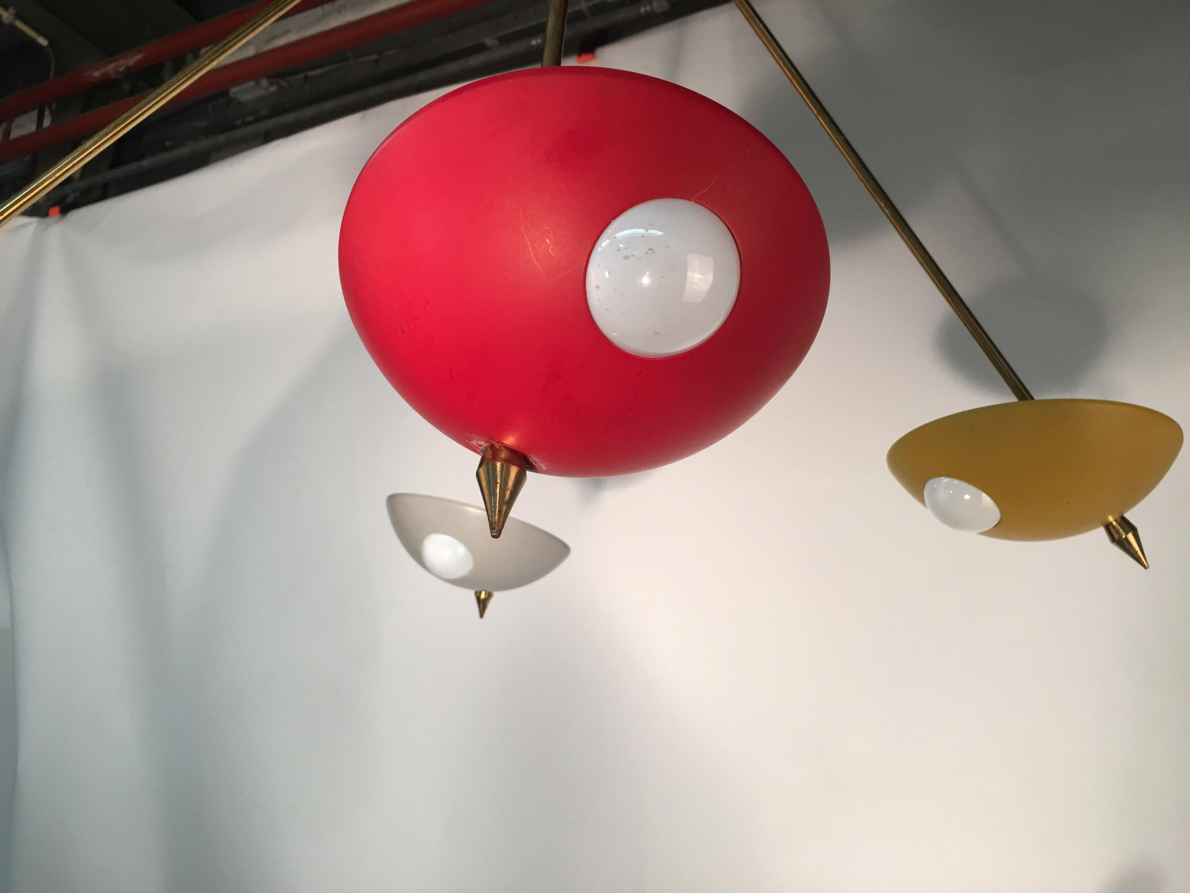 Stilnovo Style Midcentury Italian Brass & Lacquered Aluminium Ceiling Lamp 1950s For Sale 1