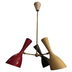 Stilnovo Midcentury Italian Brass and Lacquered Aluminium Ceiling Lamp, 1950s
