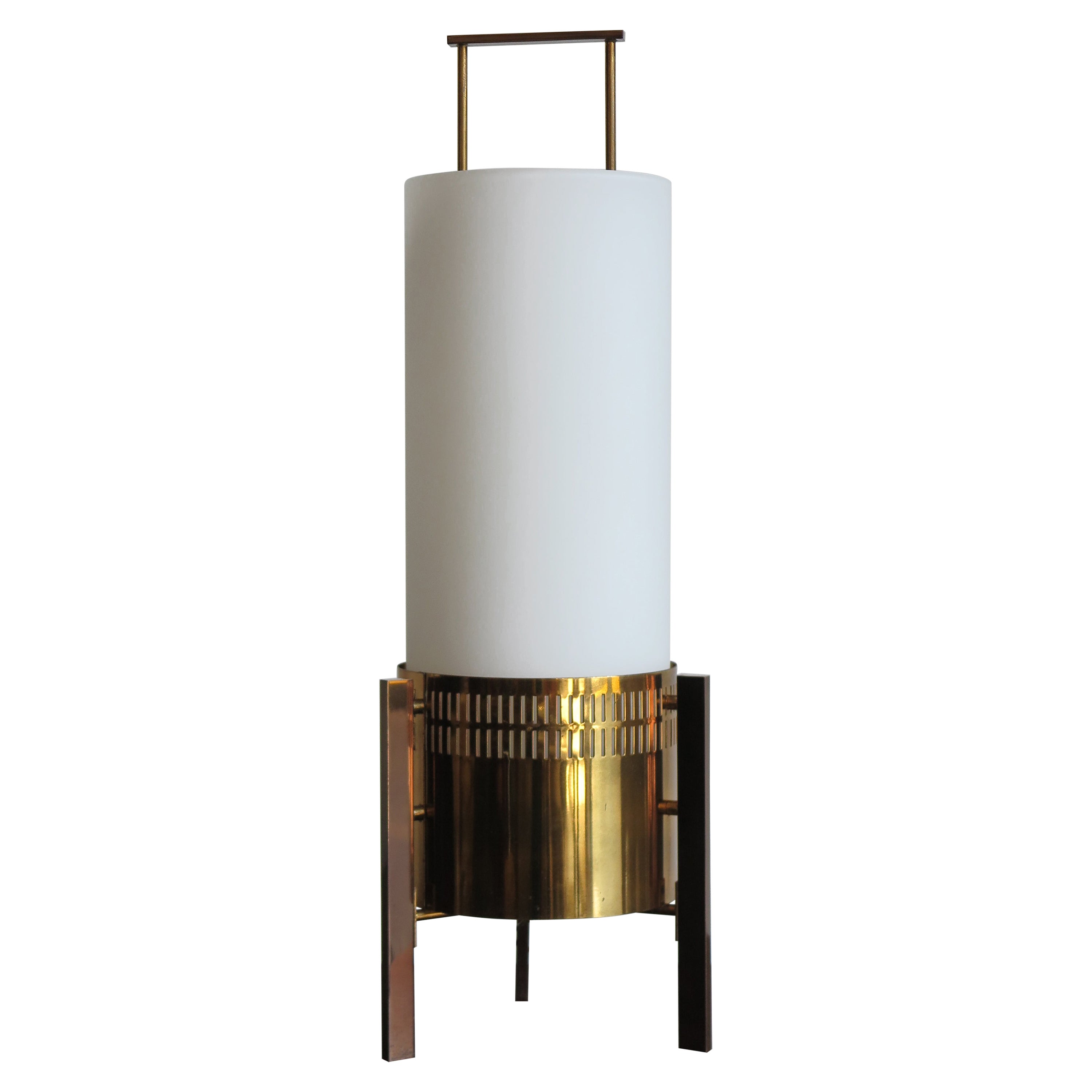 Lampada da tavolo in vetro d'ottone Stilnovo del Medioevo italiano, lampada da terra 1950