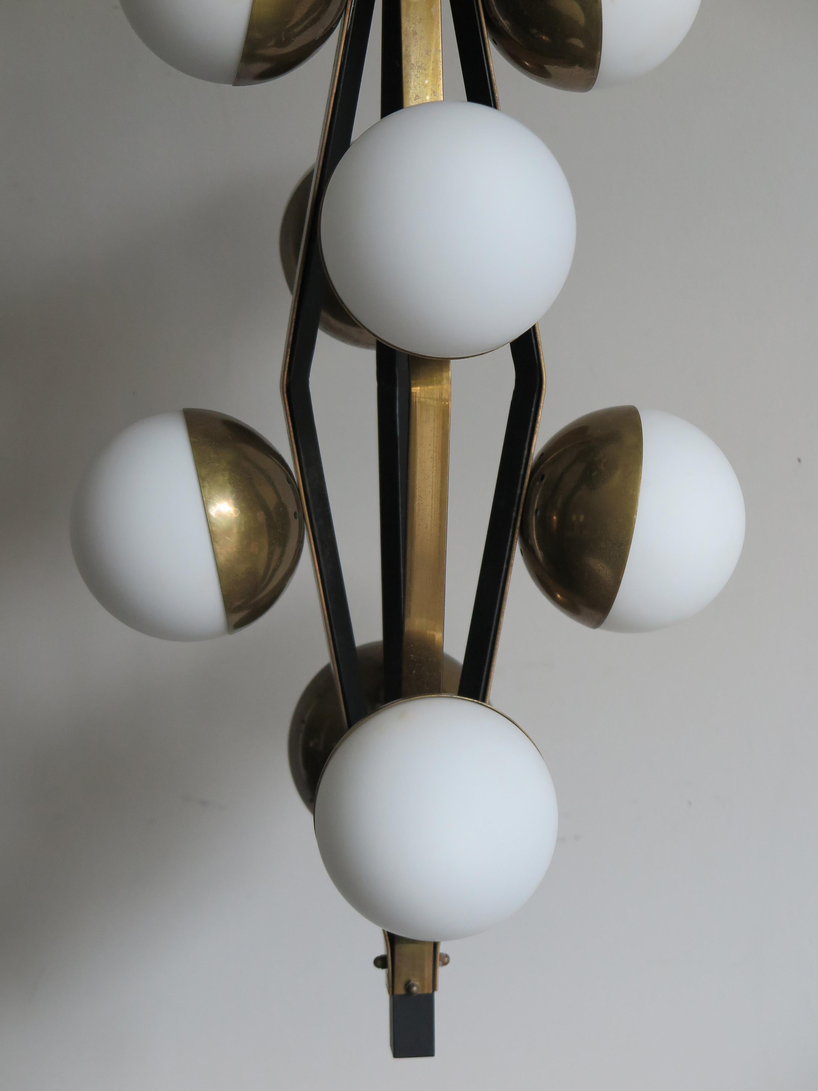 Stilnovo Midcentury Modern Design Italian Brass Glass Pendant Lamp, 1950s 3