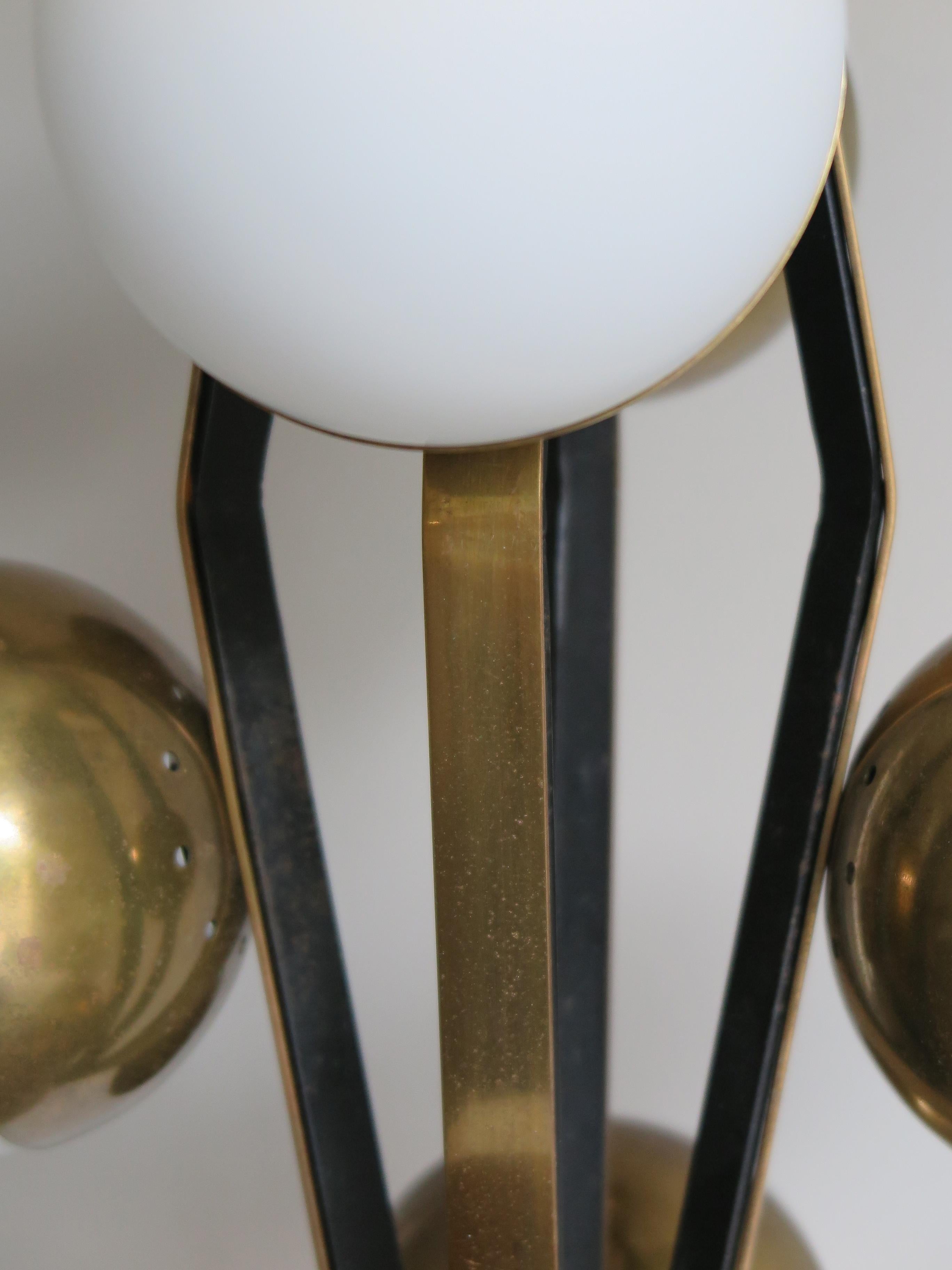 Stilnovo Midcentury Modern Design Italian Brass Glass Pendant Lamp, 1950s 4