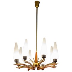 Vintage Stilnovo Attributed Midcentury Murano Glass Chandelier, Italy, circa 1958