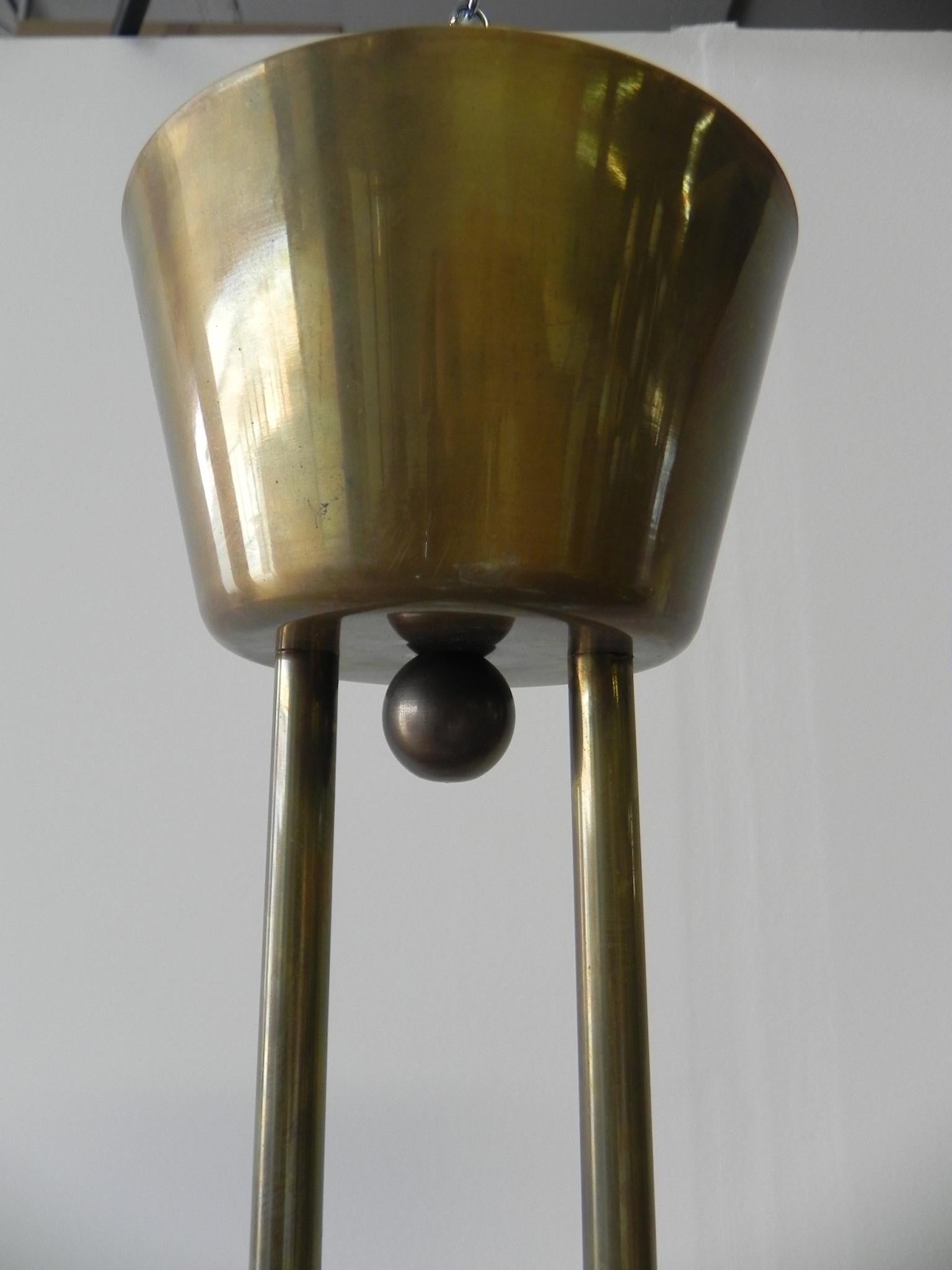 Fantastic Stilnovo midcentury six-arm brass white glass globe Italian chandelier, 1960.