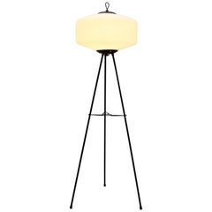 Stilnovo Midcentury Tripod White Opaline and Lacquered Metal Floor Lamp, 1950s