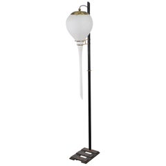 Stilnovo Midcentury White Opaline and Lacquered Metal Floor Lamp, 1950s