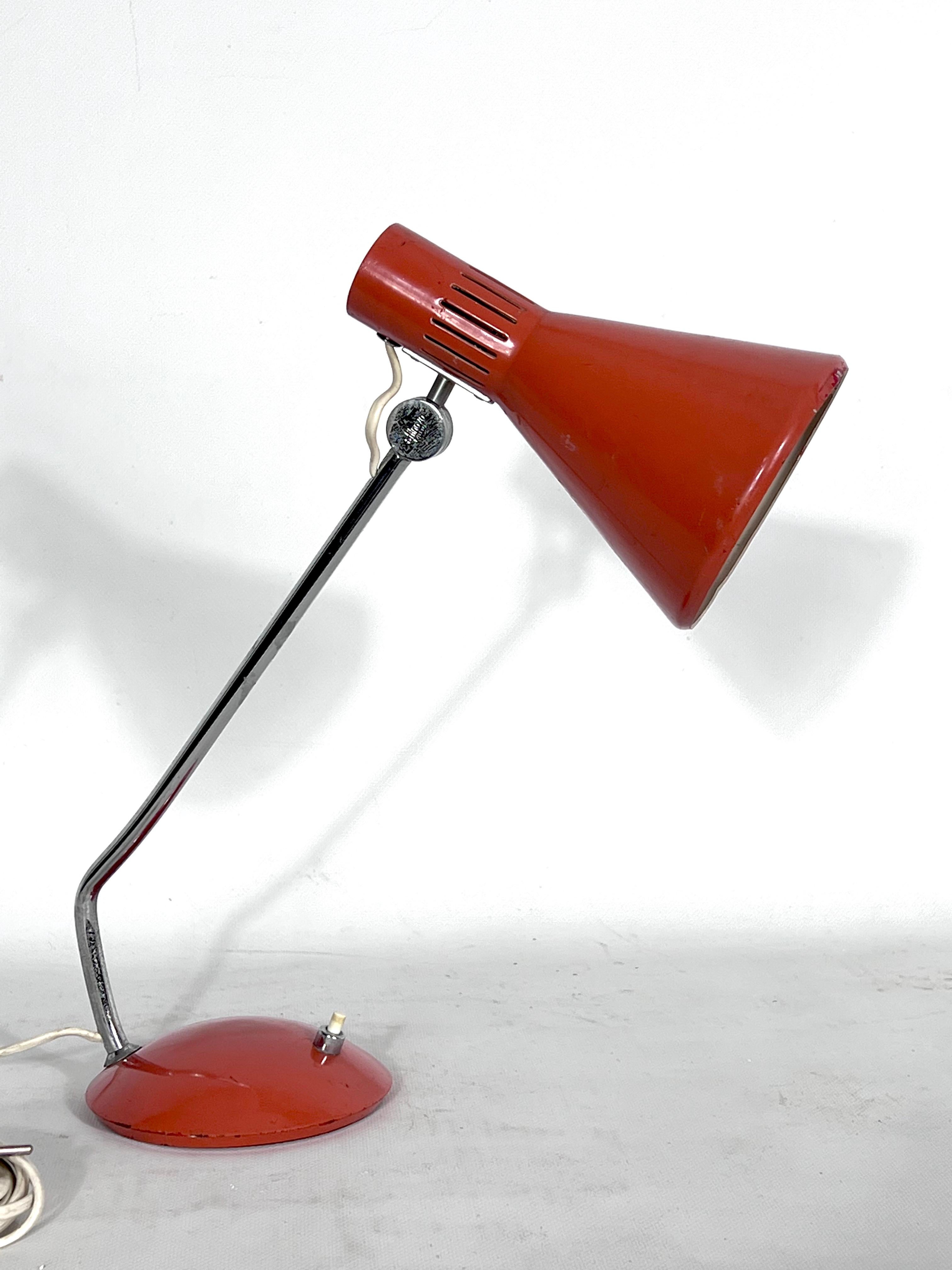 Modern Stilnovo Milano, Salmon Orange Table Lamp from 60s. Signed For Sale