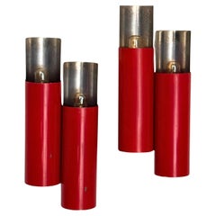 STILNOVO Mod. 2701 Pair of Wall Sconces in Red Lacquer and Chromed Steel