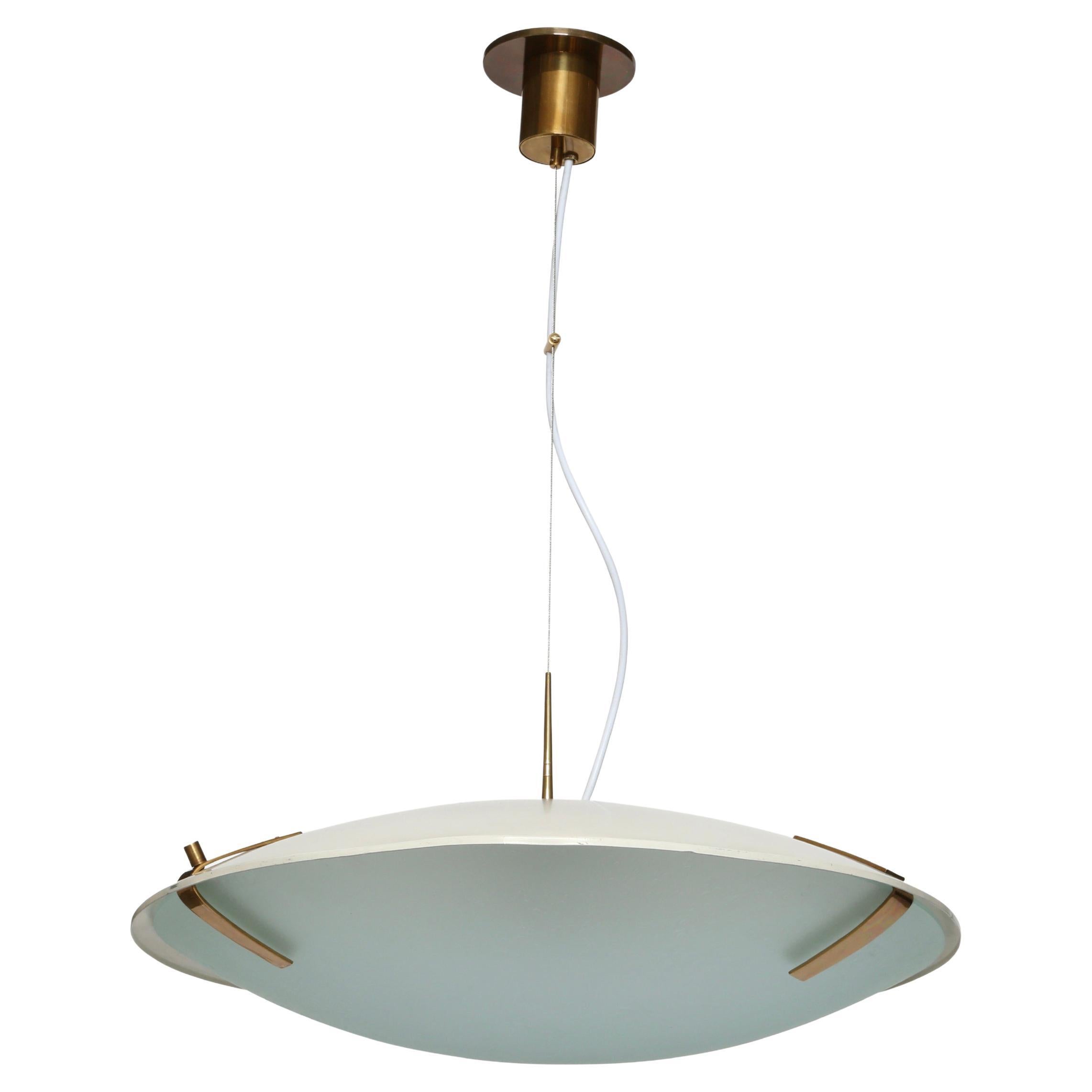 Stilnovo Model 1140 Pendant Light, Glass and Brass, 1960s