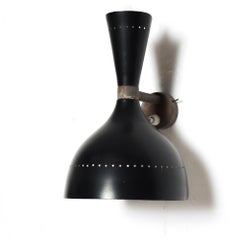 Stilnovo Modern Italian Black Wall Sconce Perforated Cone Patinated Brass, 1960s
