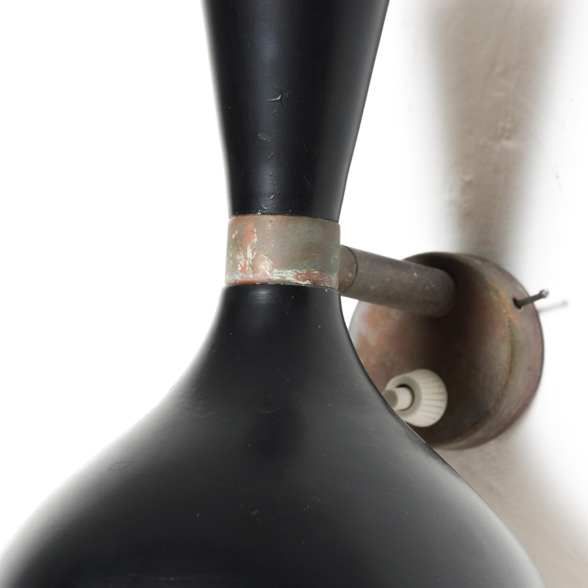 Mid-Century Modern Stilnovo Modern Italian Black Wall Sconce Perforated Cone Patinated Brass, 1960s