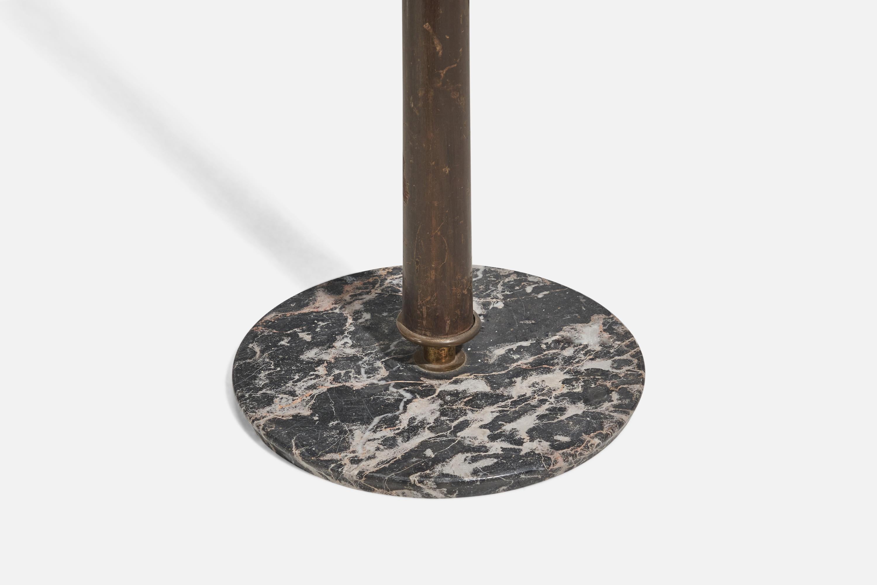 Mid-Century Modern Stilnovo, Floor Lamp, Brass, Stained Wood Marble, Fabric, Italy, 1950 For Sale