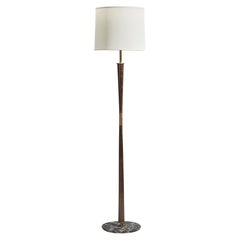Stilnovo, Floor Lamp, Brass, Stained Wood Marble, Fabric, Italy, 1950