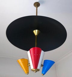 Stilnovo Modernist Flying Saucer Sputnik Chandelier in Black, Red, Blue & Yellow