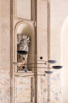 Stilnovo Multi-Arm Brass and Lacquered Metal Chandelier, Italy, 1950s