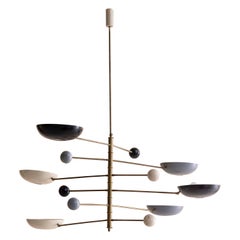 Stilnovo Multi-Arm Brass and Lacquered Metal Chandelier, Italy, 1950s