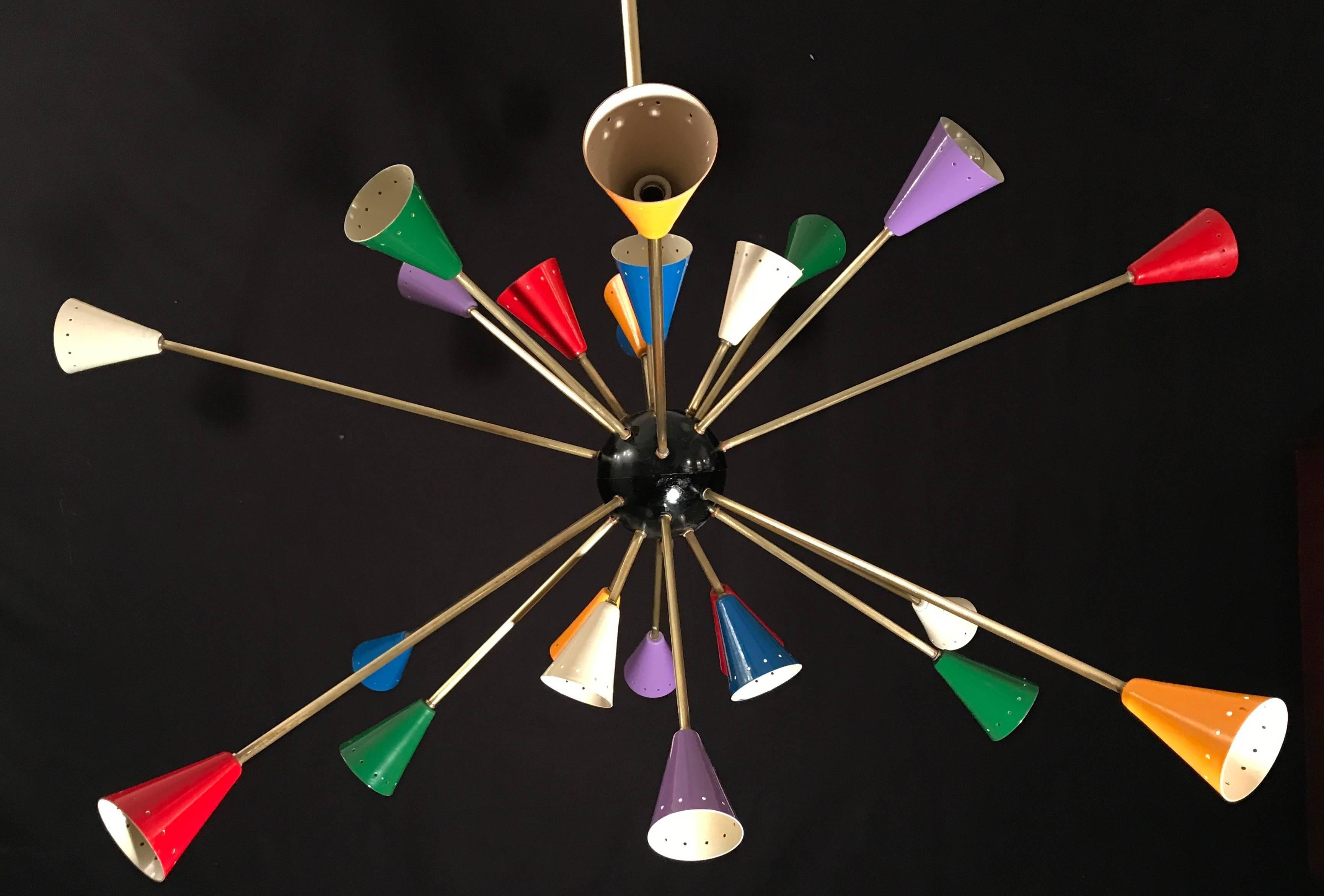 Stilnovo  Multi-Color Sputnik Chandelier Mid-Century Italian Design  1