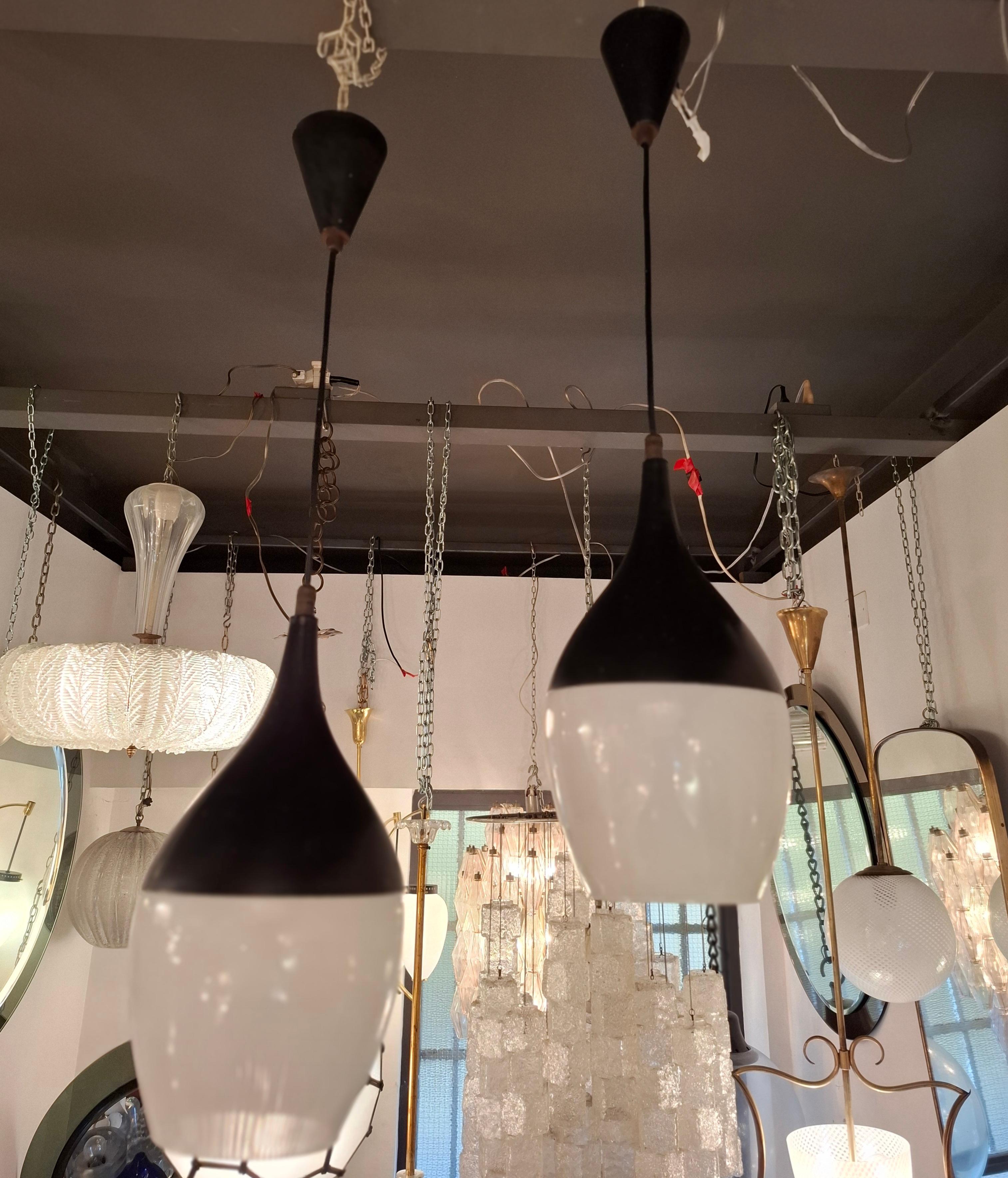 Italian STILNOVO n 2 CHANDELIER GLASS BRASS ..1960 italiMETAL 1950 ITALY For Sale