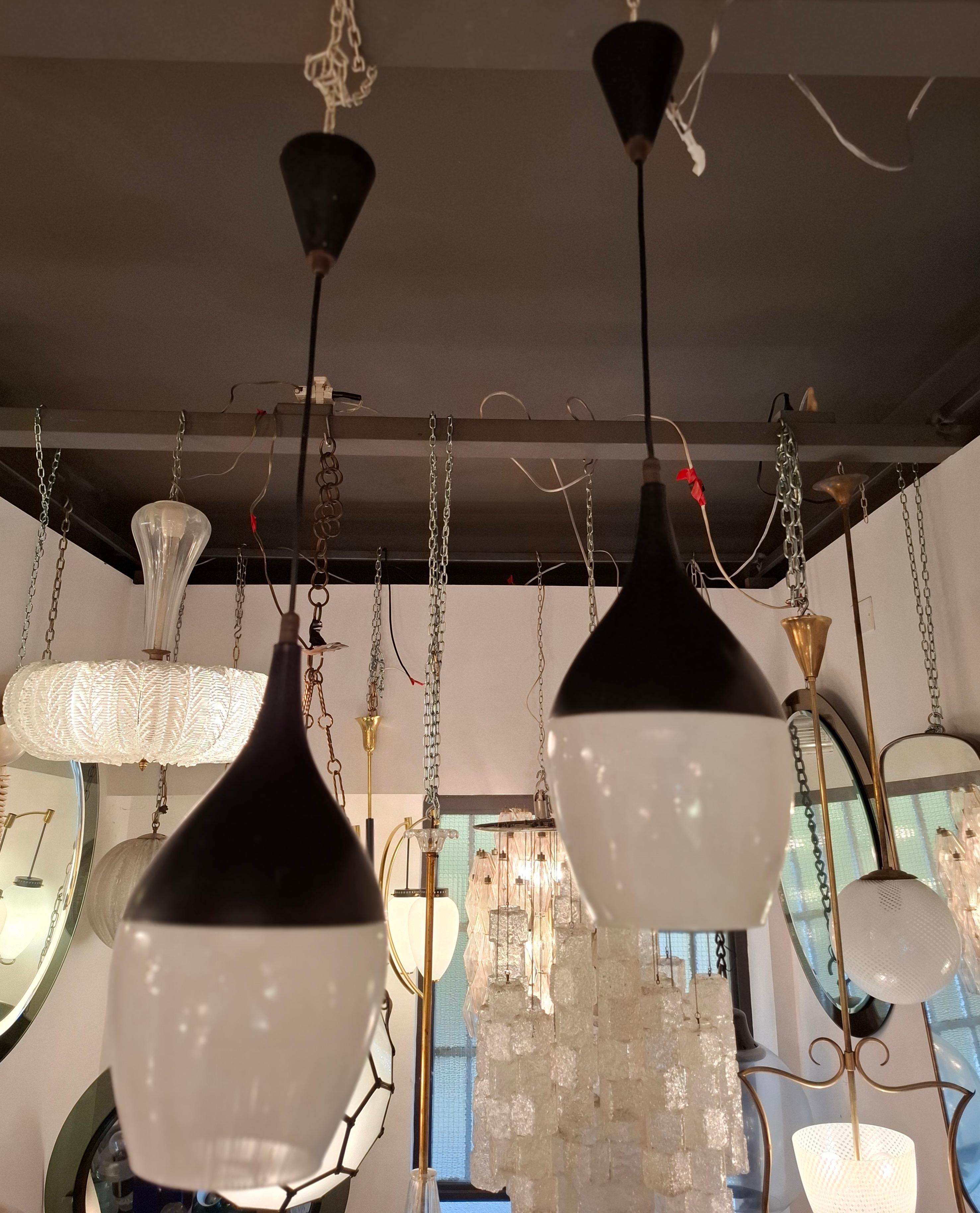 Mid-20th Century STILNOVO n 2 CHANDELIER GLASS BRASS ..1960 italiMETAL 1950 ITALY For Sale