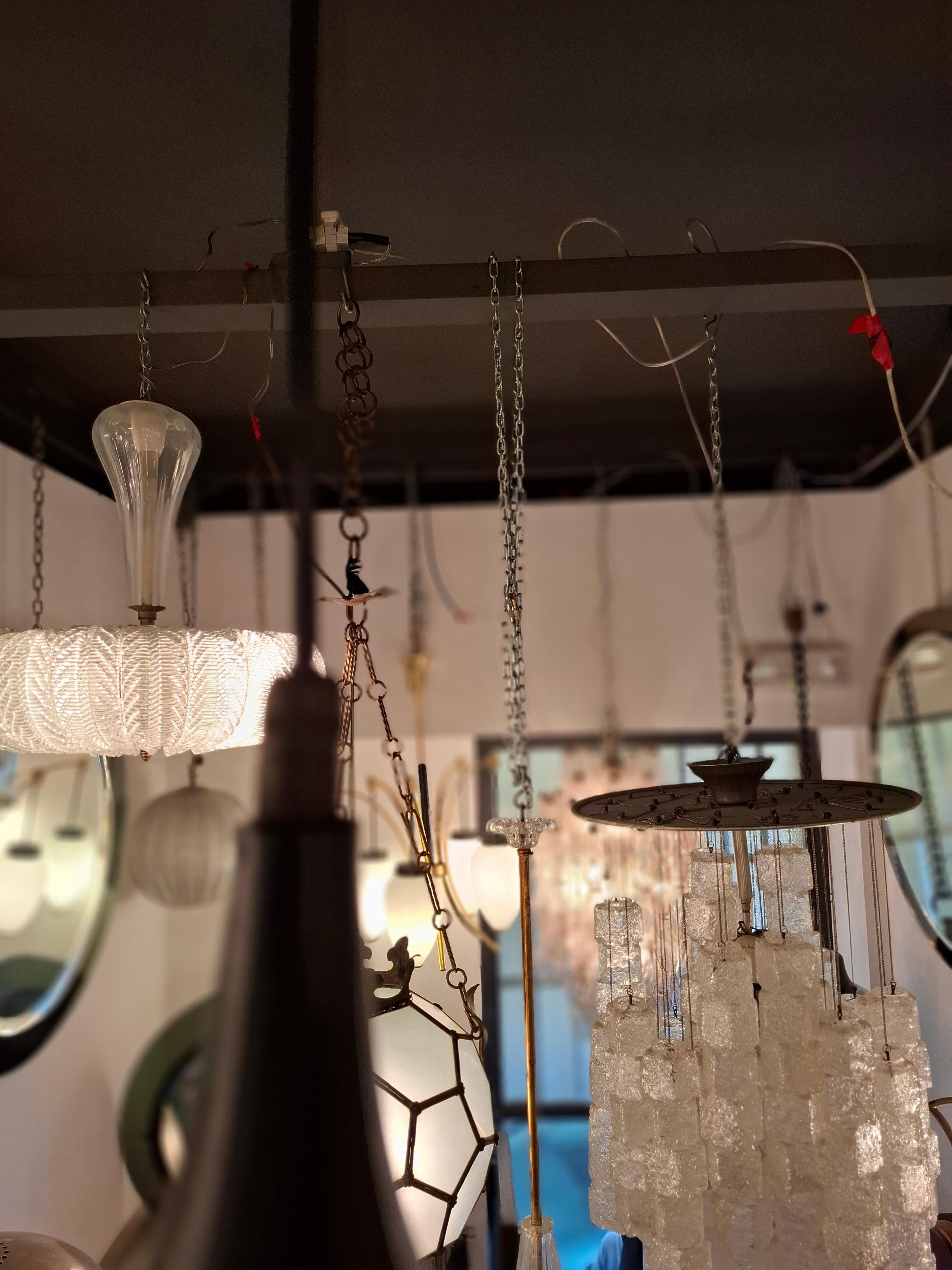 Glass STILNOVO n 2 CHANDELIER GLASS BRASS ..1960 italiMETAL 1950 ITALY For Sale