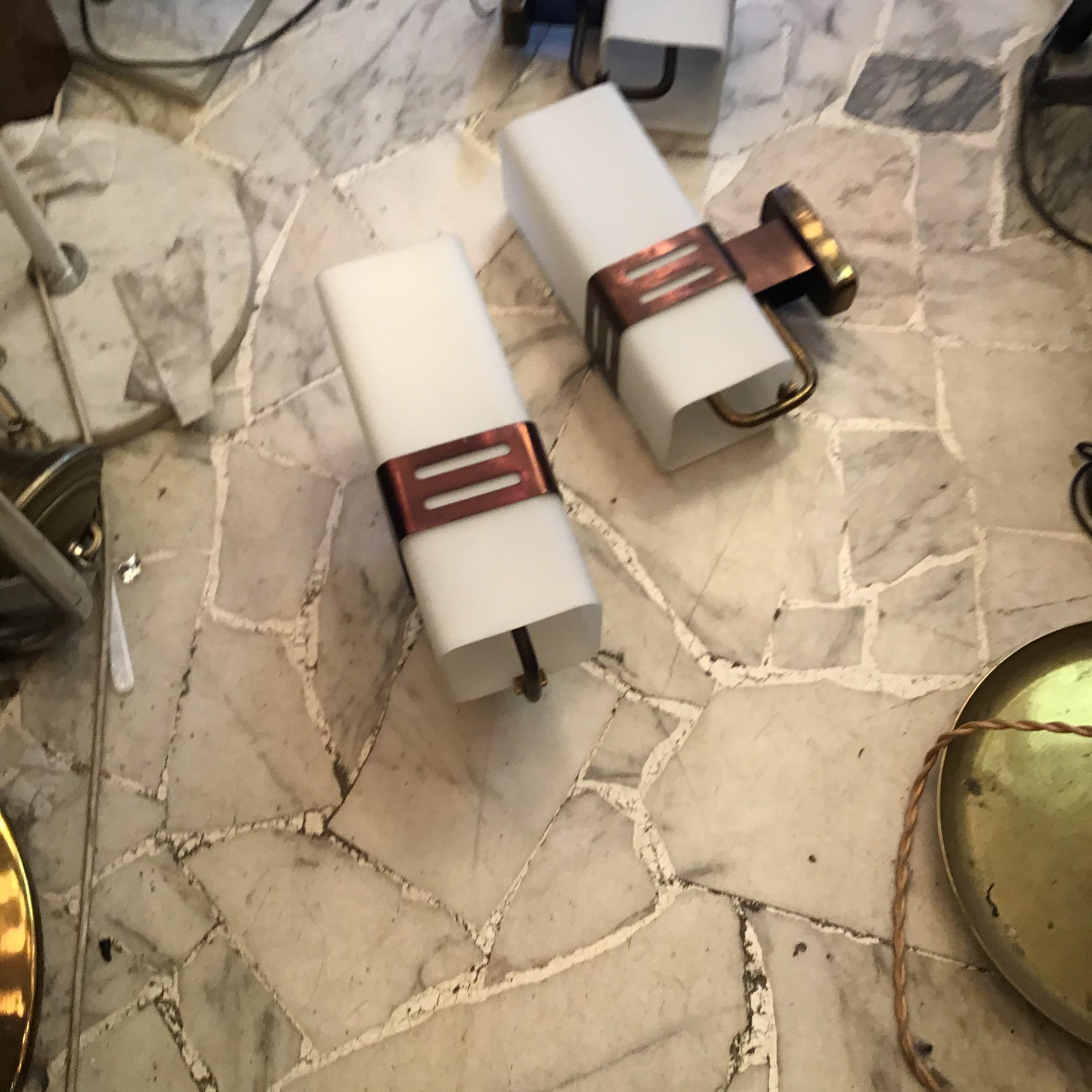 Stilnovo  N 3 Sconces  Model 2126  Brass Opal Glass, 1960, Italy For Sale 1