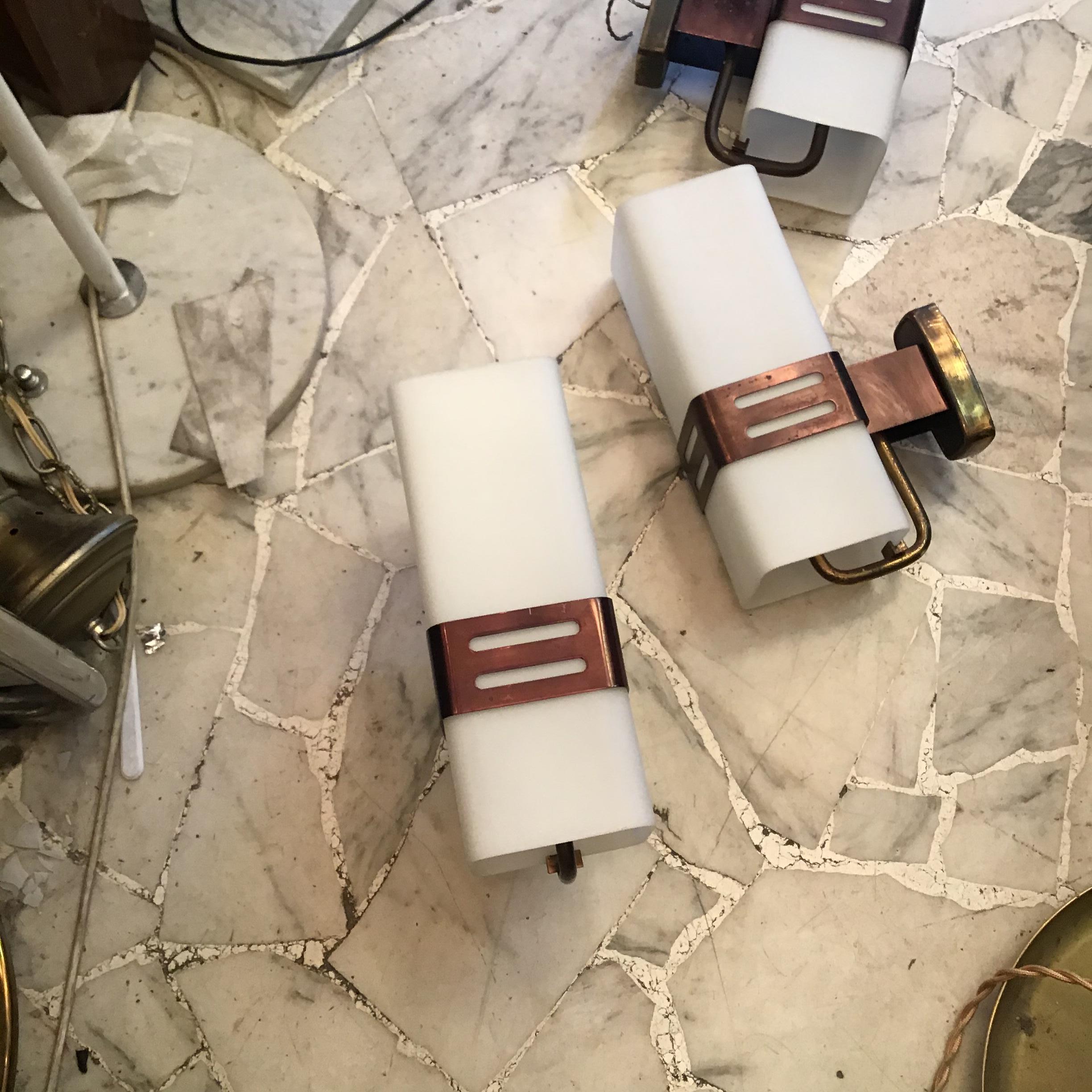 Stilnovo  N 3 Sconces  Model 2126  Brass Opal Glass, 1960, Italy For Sale 2