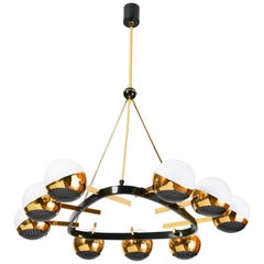 Stilnovo Nine Branch Triangular Brass Chandelier, Italy, 1950s