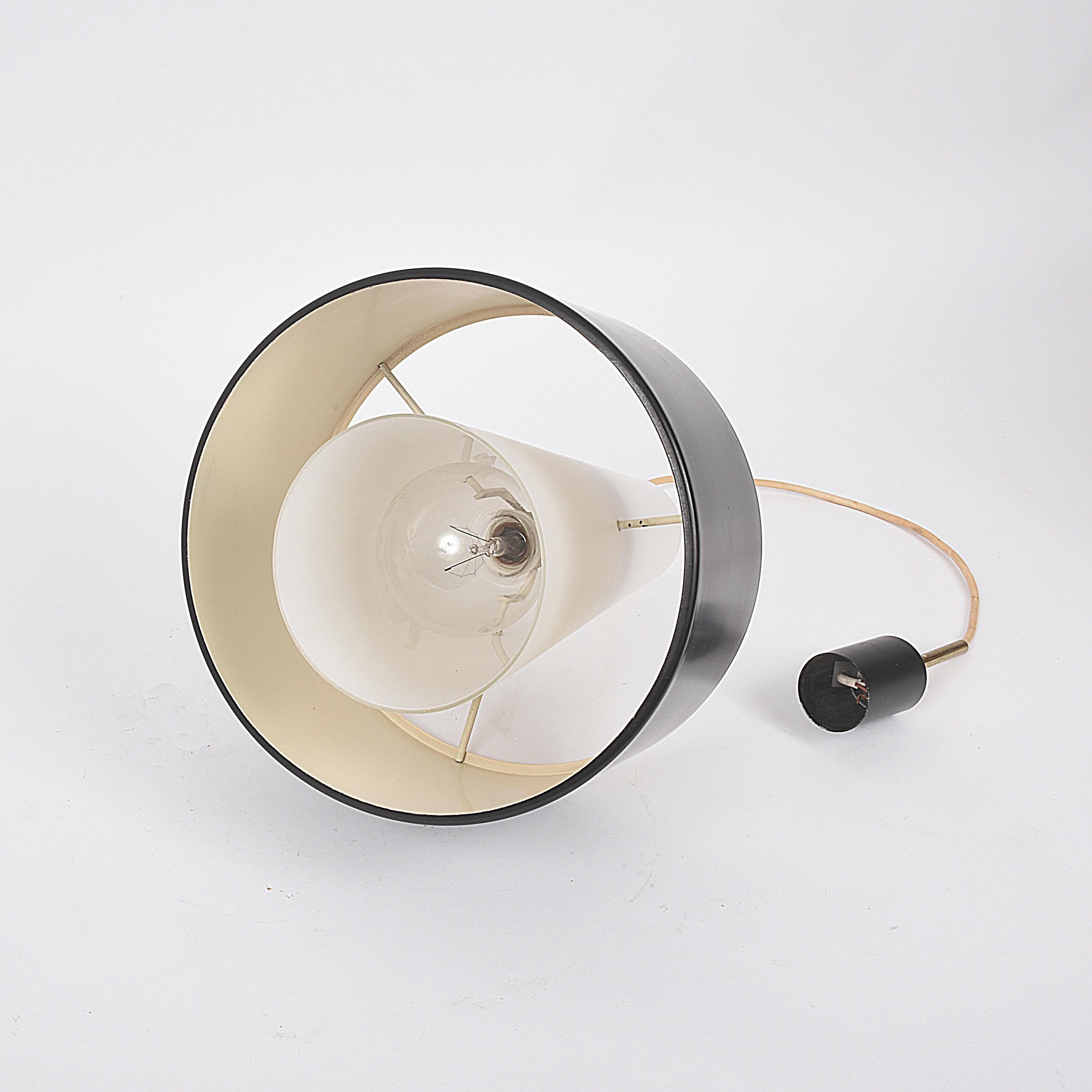 Stilnovo Opal Glass and Black Metal Pendant Lamp, Italian Lighting 1950s 6