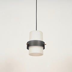 Stilnovo Opal Glass, Brass and Metal Pendant Light, Italy 1950s