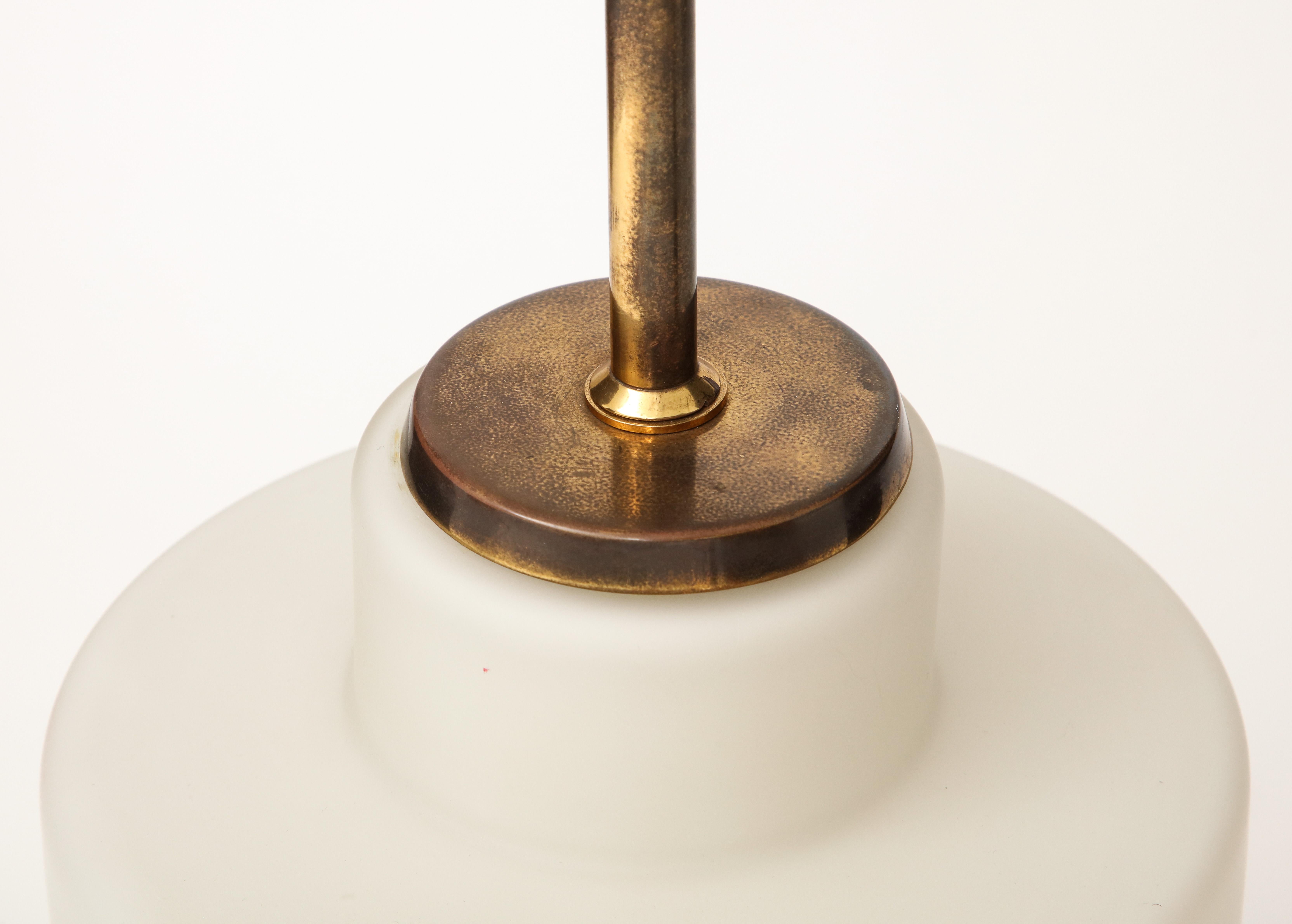 Mid-20th Century Stilnovo Opaline & Brass Lamp, mod. 8055, Parchment Shade, Italy, c. 1950's For Sale