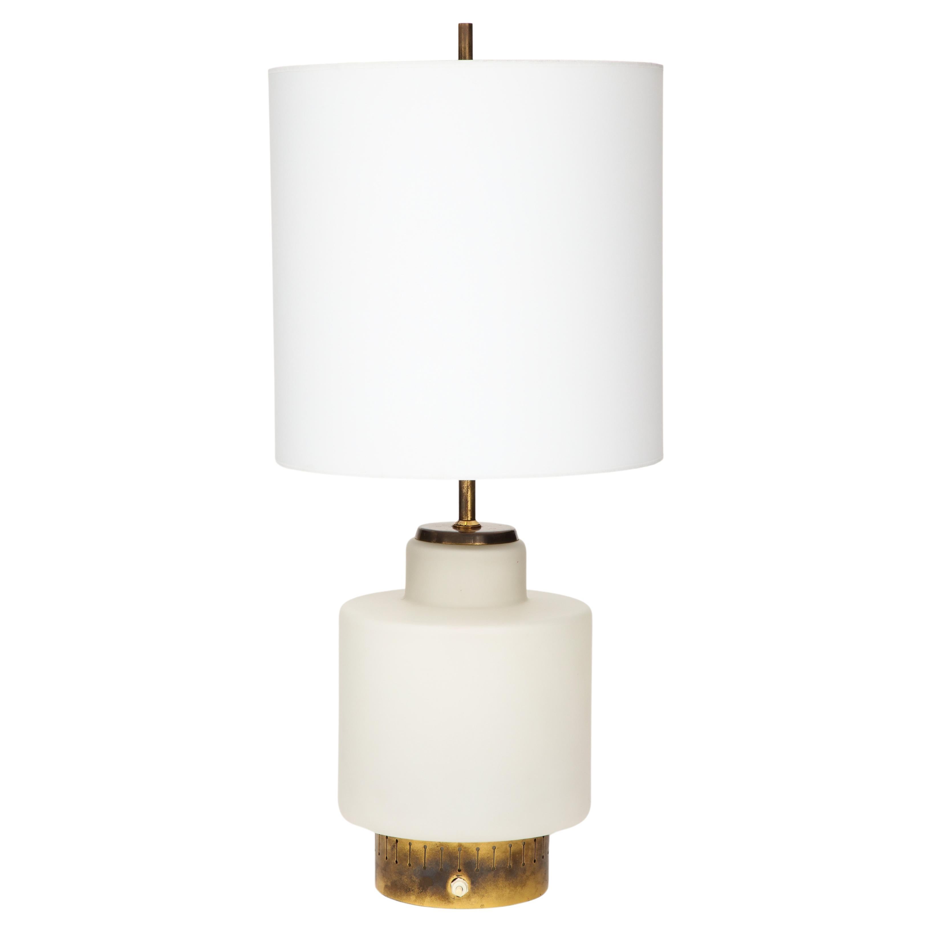 Stilnovo Opaline & Brass Lamp, mod. 8055, Parchment Shade, Italy, c. 1950's For Sale