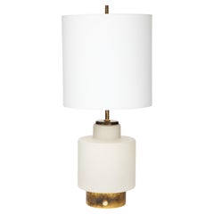 Vintage Stilnovo Opaline & Brass Lamp, mod. 8055, Parchment Shade, Italy, c. 1950's