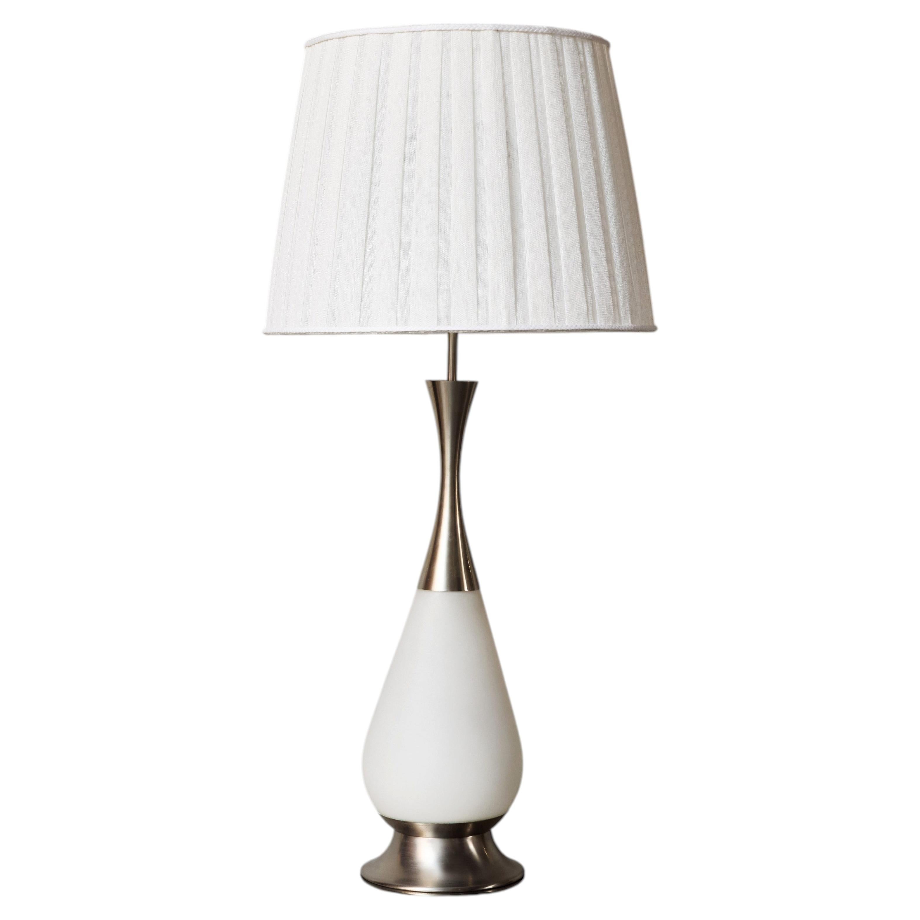 Stilnovo Opaline Glass and Brushed Steel Table Lamp