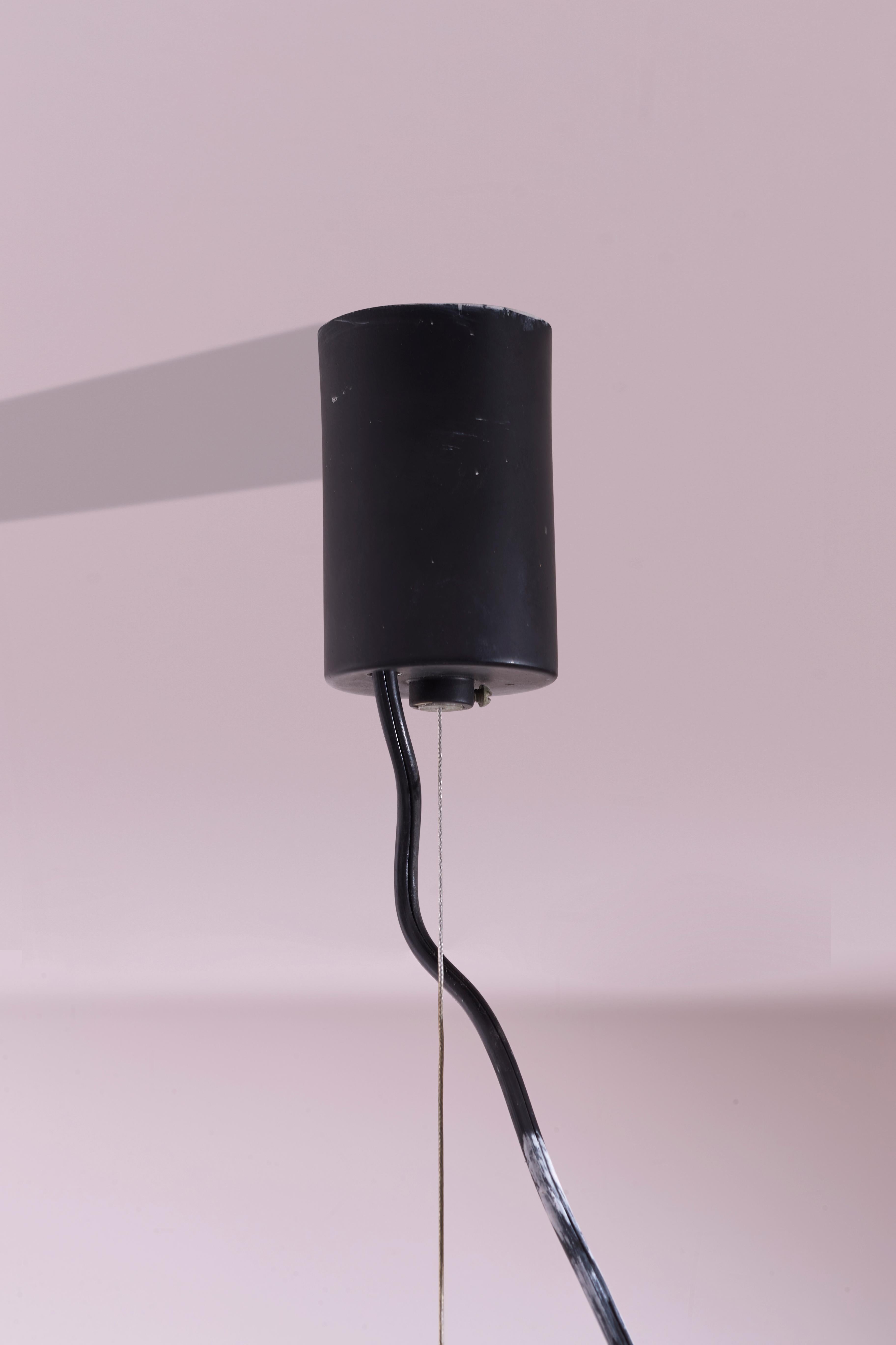 Metal Stilnovo opaline glass pendant Model 1104, Italy, 1950s For Sale