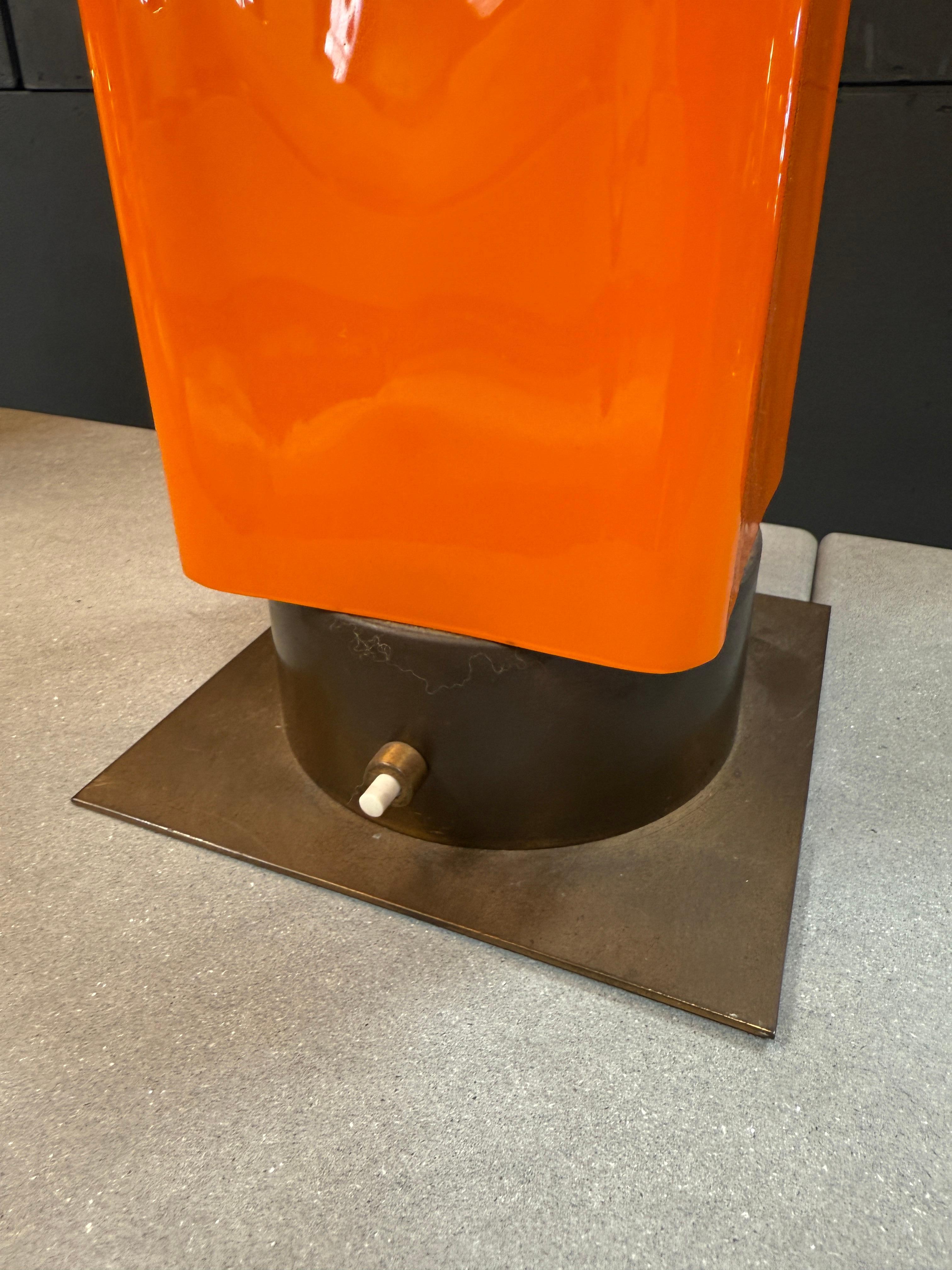 Italian Stilnovo Orange Enamel Table Lamp with Custom Shade, Italy, 1970s For Sale