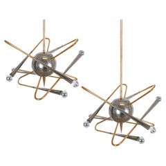 Stilnovo Orbit Sputnik Chandelier Brass Nickel Two Pieces available, Italy, 1955