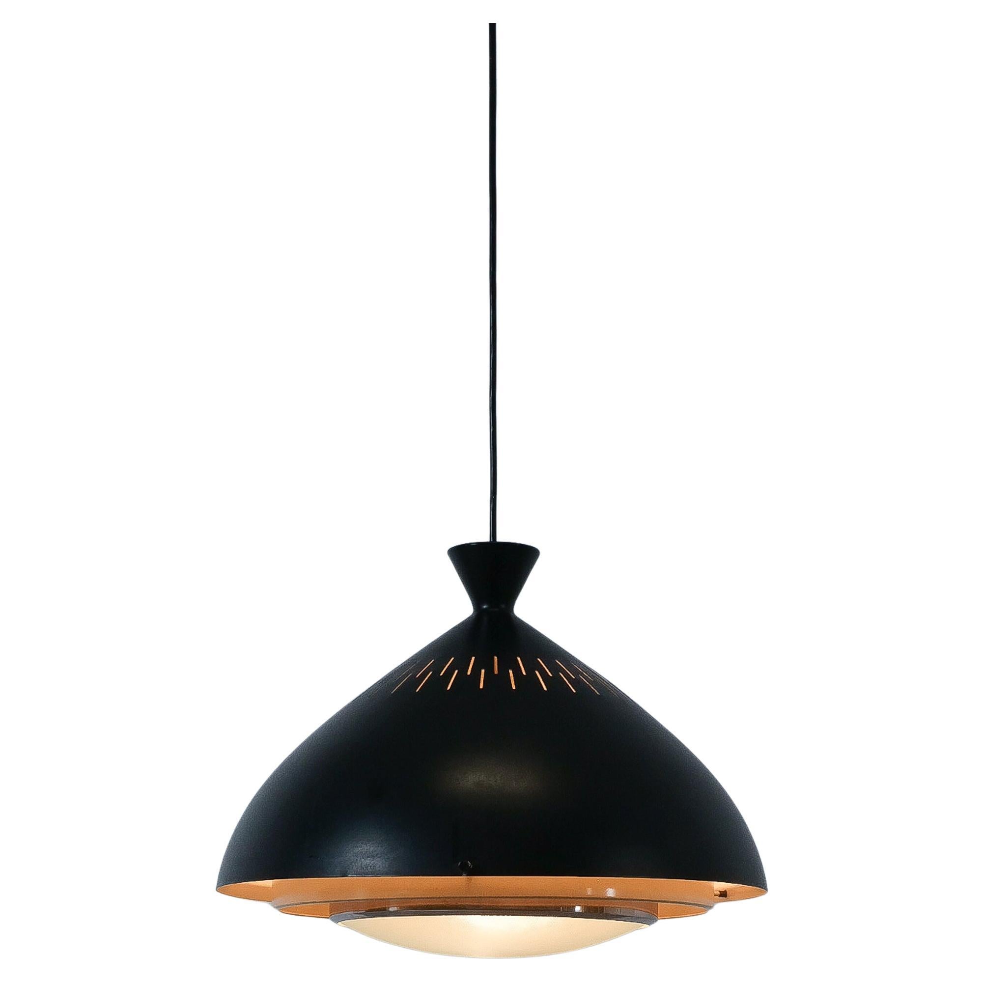 Stilnovo Original Black Shade Glass Pendant Light, Italy, 1950