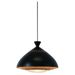 Stilnovo Original Black Shade Glass Pendant Light, Italy, 1950